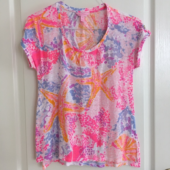 Lilly Pulitzer lightweight summer top, womens small t-shirt starfish - Picture 1 of 7